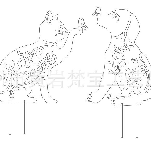 Cross-border Amazon Metal Garden Ornaments Creative Hollow Cat Hollow Dog Landscape Decoration Iron Crafts Plug-in
