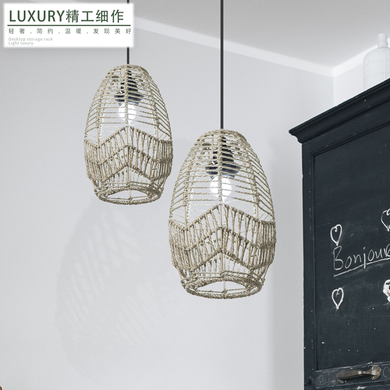 Lámpara tejida de cuerda de paja al por mayor Lámpara de araña decorativa de alta calidad Lámpara de lámpara Dormitorio B & B Hotel Cafe Iluminación creativa