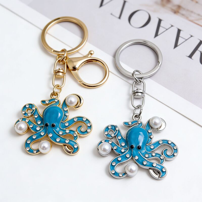 Cross-Border Keychain with Cute Pearl-Embellished Octopus Design, Alloy Enamel Car and Bag Pendant, Exquisite Gift Cross-Border Keychain with Cute Pearl-Embellished Octopus Design, Alloy Enamel Car and Bag Pendant, Exquisite Gift
