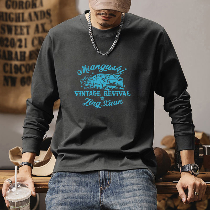 Casual, high-quality long-sleeved T-shirt for men, made of pure cotton, with a loose fit and round neckline, suitable for everyday wear and as a stylish outer layer