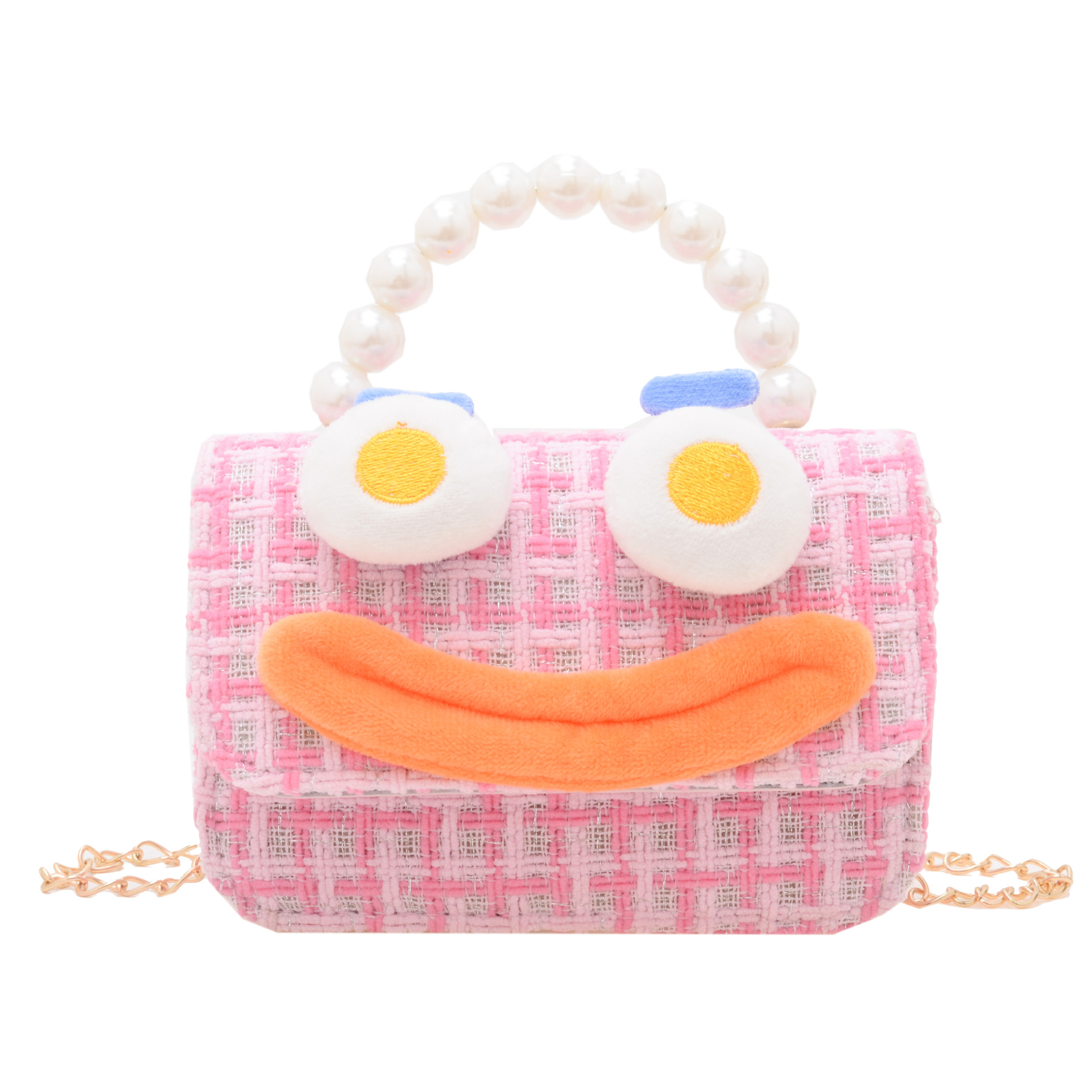 Bolso de perla para niños 2023 nuevo algodón y lino cadena pequeña bolsa cuadrada Linda fea linda chica bolsa decorativa bolsa de mensajero