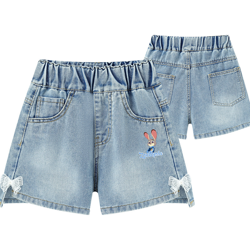 Judy Girls' Summer Casual Shorts, Rabbit Police Officer Style, for Older Children, Denim Summer Pants, Lightweight and Comfortable