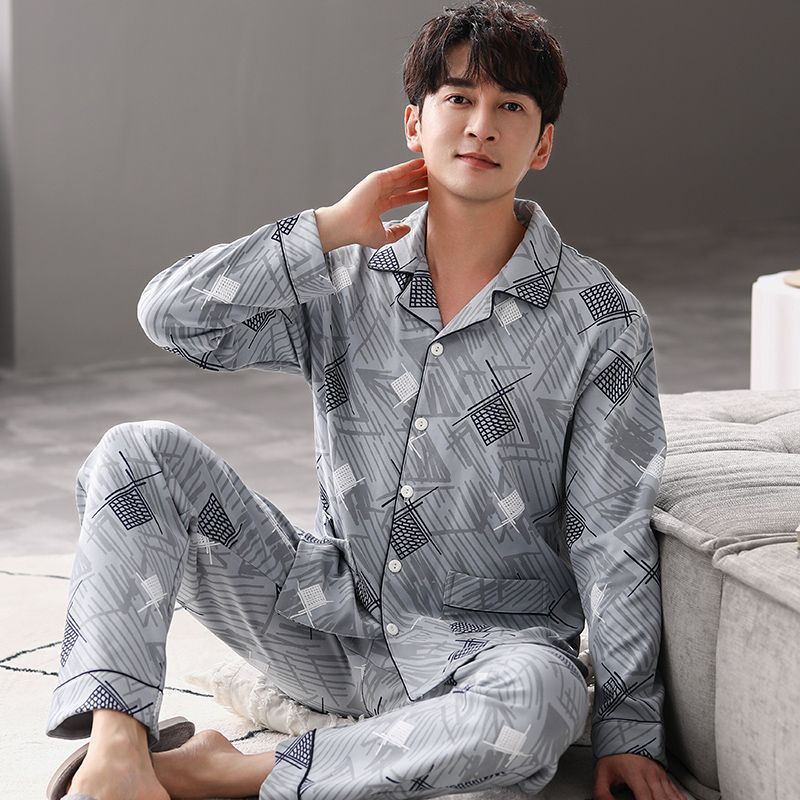 Cardigan pijamas de los hombres 100% algodón primavera y otoño se pueden usar fuera traje de manga larga invierno papá joven y de mediana edad ropa para el hogar