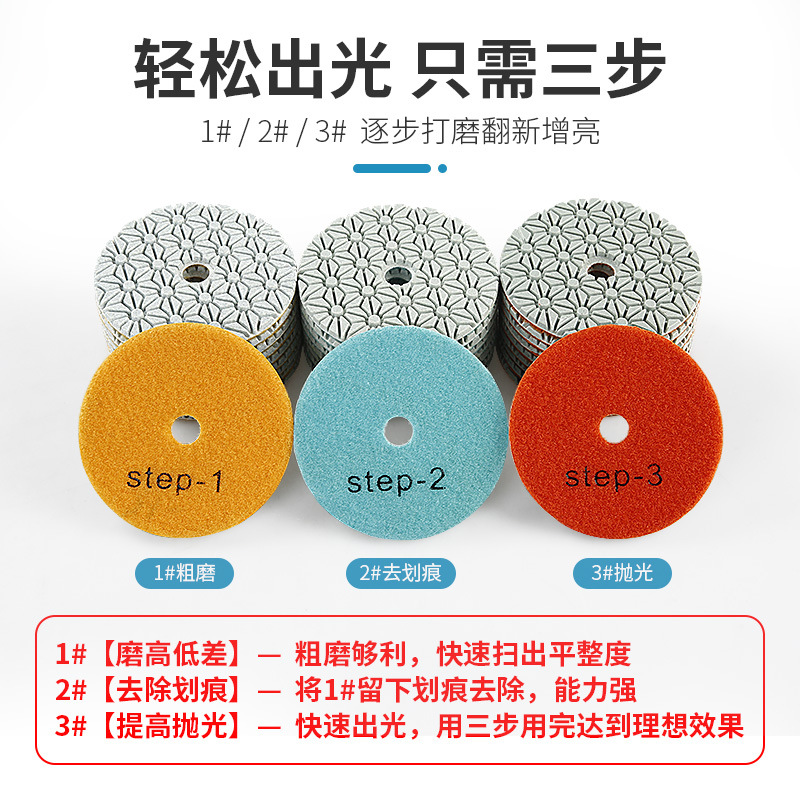 Tres-Paso de agua pulido pieza de piedra de pulido Pieza No. 123 pieza de molienda rápida de mármol granito de 4 pulgadas amoladora de ángulo de renovación pieza