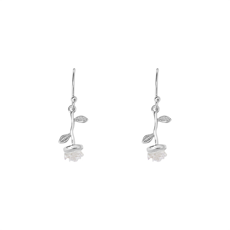 S pure silver fashionable rose for women, versatile temperament, forest style design, ins small fresh earrings_voghion.com