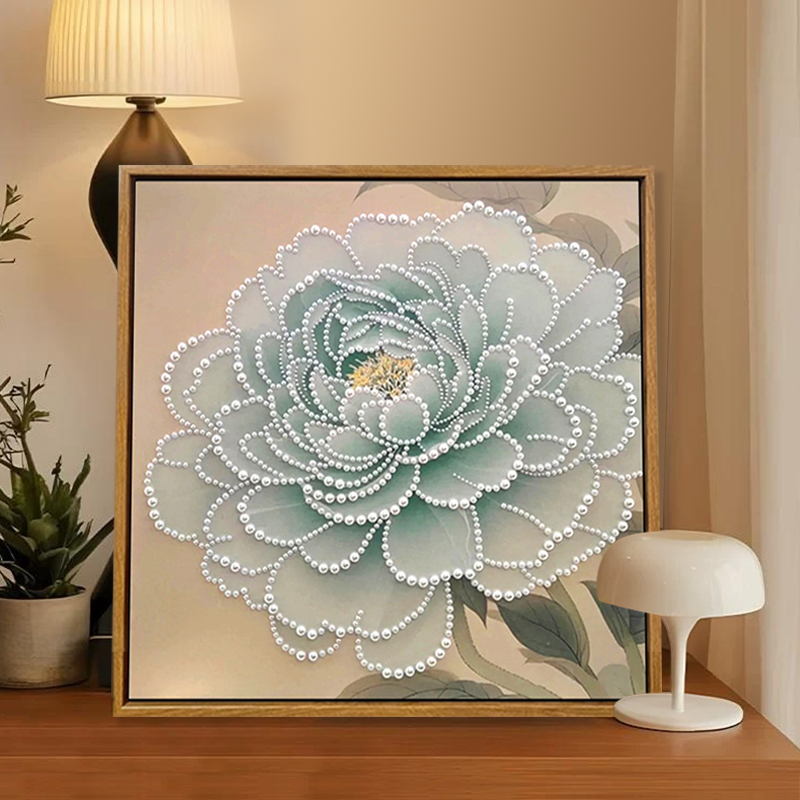 国风感珍珠画diy手工全套材料包牡丹荷花卉新中式宋锦装饰画|undefined