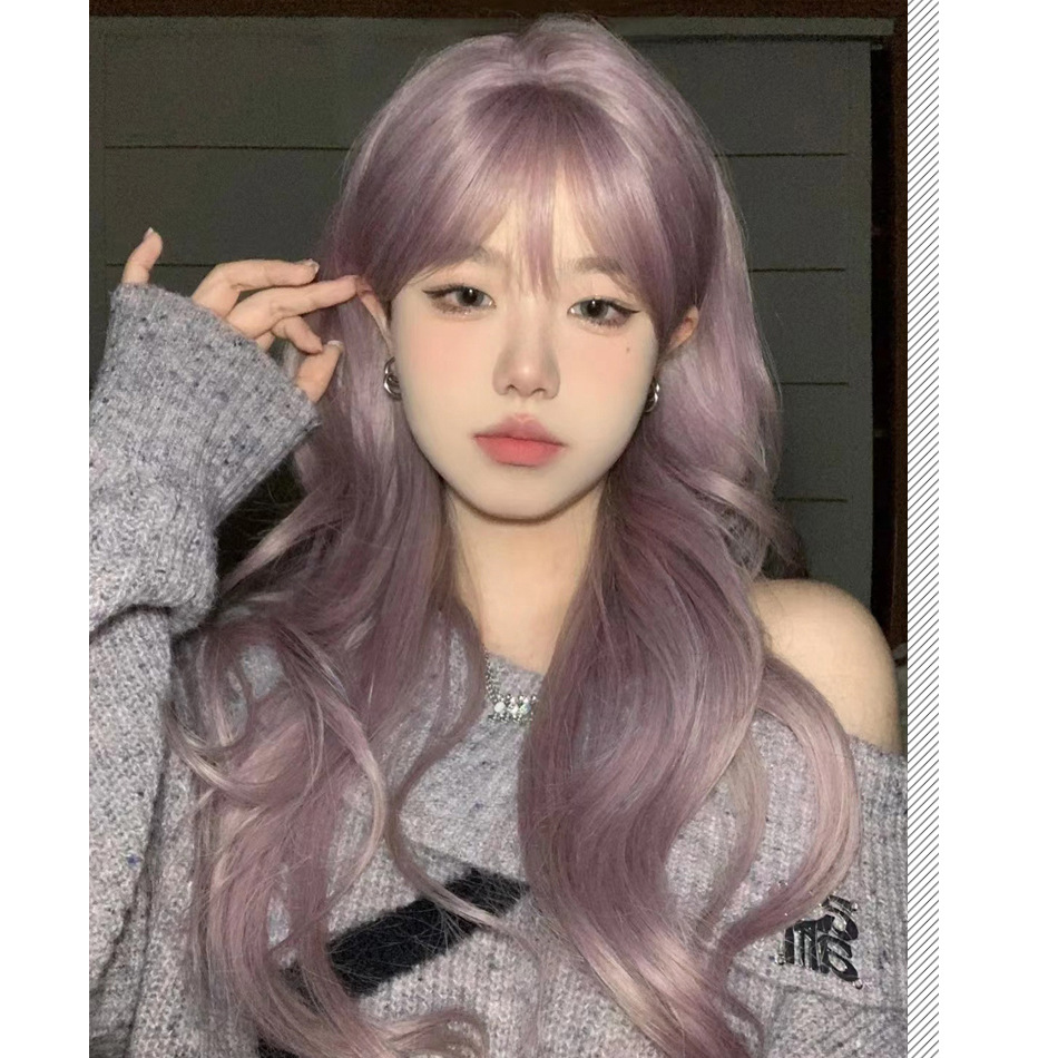 Xingcheng Wig Women's Long Hair Grey Purple Long Curly Hair Big Wave Natural Women's Group Color Fashion White Full Head Cover