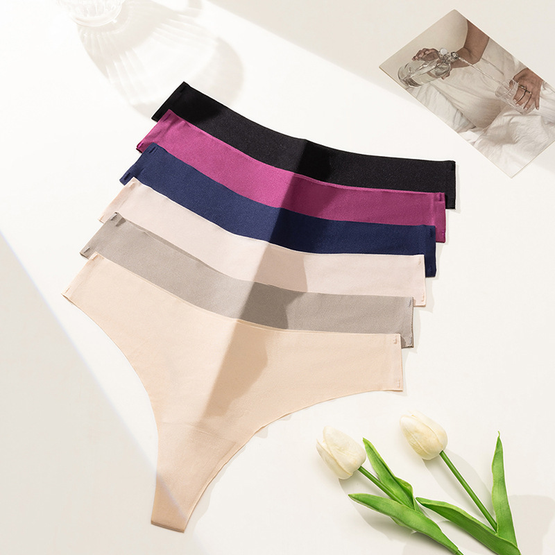 Hot sale ice silk seamless thong pearlescent V-cut fashion underwear women 2XL pants soft and comfortable sexy T pants