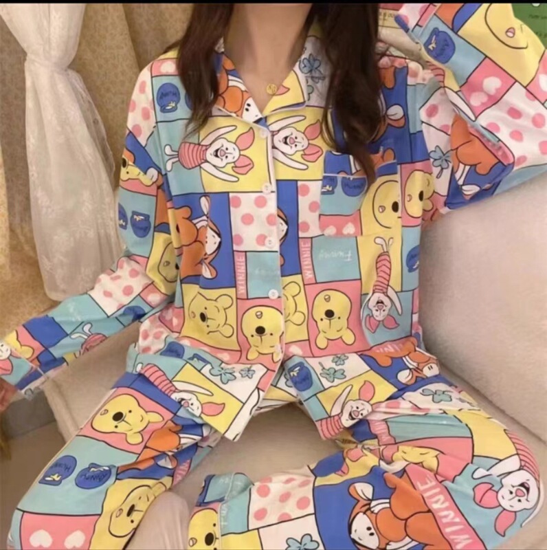 メーカー卸売春と秋の女性用パジャマ漫画ホーム服女の子長袖ズボンラペル在庫ありかわいいダブルロング|undefined