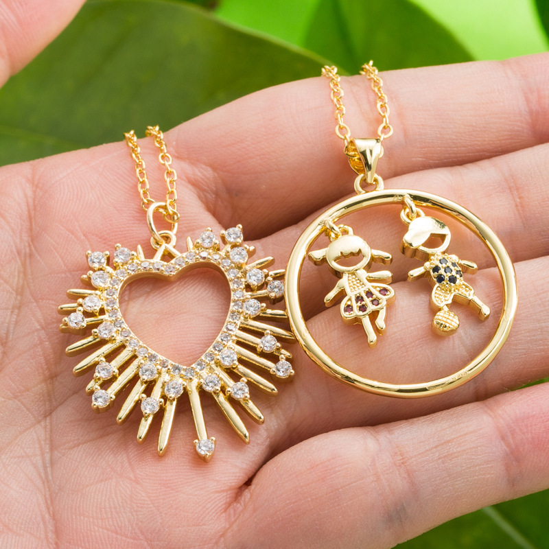 Fashion Copper Gold-plated Micro-set Zircon Heart-shaped Mother's Day Necklace display picture 2