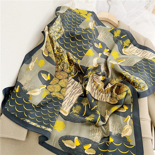 2025 Simulated Silk Scarf 70cm Korean Style Printed Small Square Scarf for Women, Versatile Decor Fashion Necktie