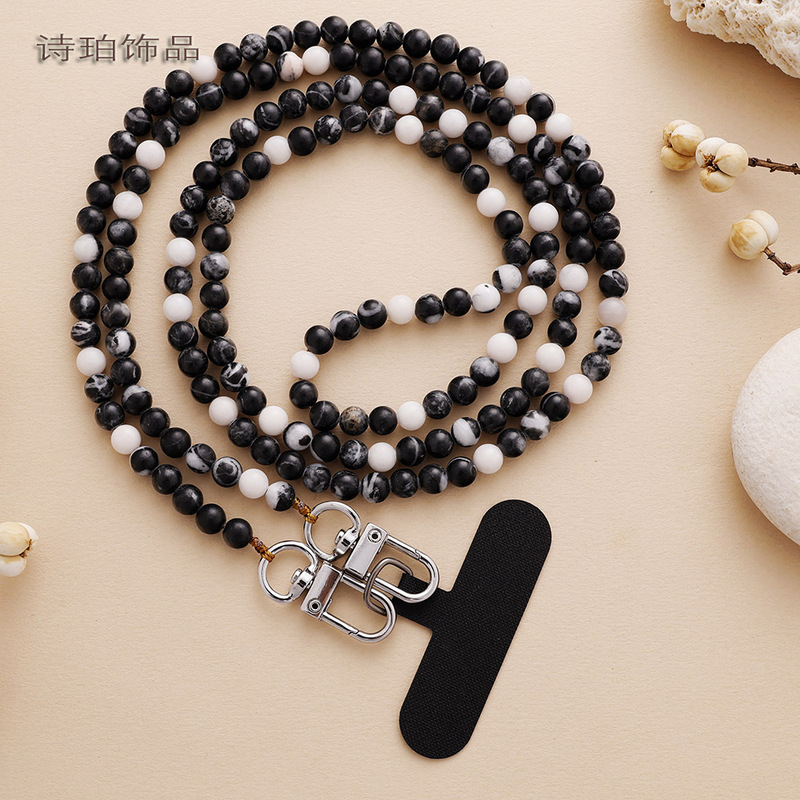 Cross-Border New Natural Stone Beaded Crossbody Chain Bag Chain Keychain Pendant Fashionable and Versatile Mobile Phone Anti-Lost Lanyard