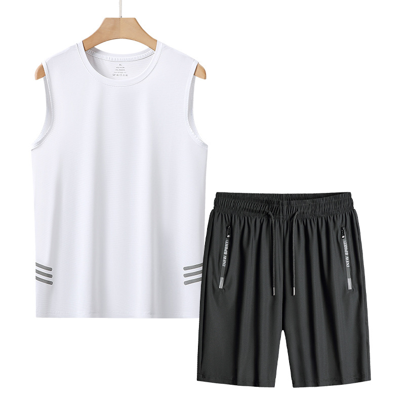 Traje de chaleco de seda de hielo de talla extra grande para hombres, chaleco deportivo fino de mediana edad y ancianos, traje de dos piezas suelto de verano para papá