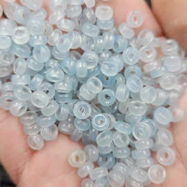 海蓝宝色大孔玉扣算盘珠玉石散珠石英岩玉隔片隔珠吊环饰品玉珠子