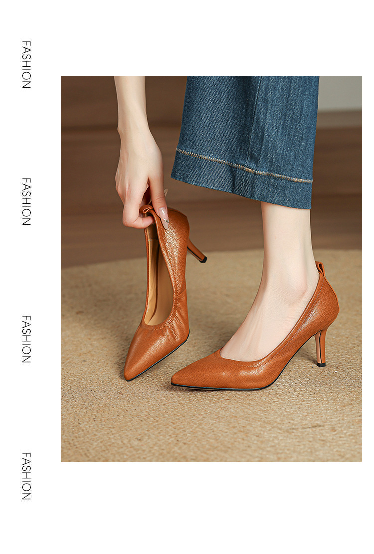 Giày cao gót nữ mũi nhọn gót 5–7 cm da mềm công sở — Nâu caramel 5cm, Đen 5cm, Nâu caramel 7cm, Màu nude 5cm chi tiết 10