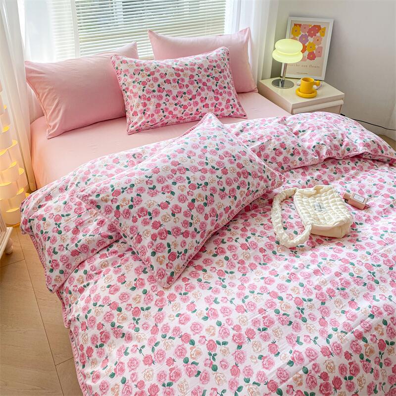 Ensemble de lit et drap-housse quatre pièces avec broderie de fil Double couche, lavage Instagram, nouveauté 2024_voghion.com