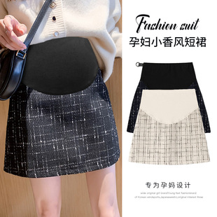 Pregnant women's New 2023 spring/autumn and winter gold line retro skirt high waist simple hip-wrapped belly-supporting A- line skirt