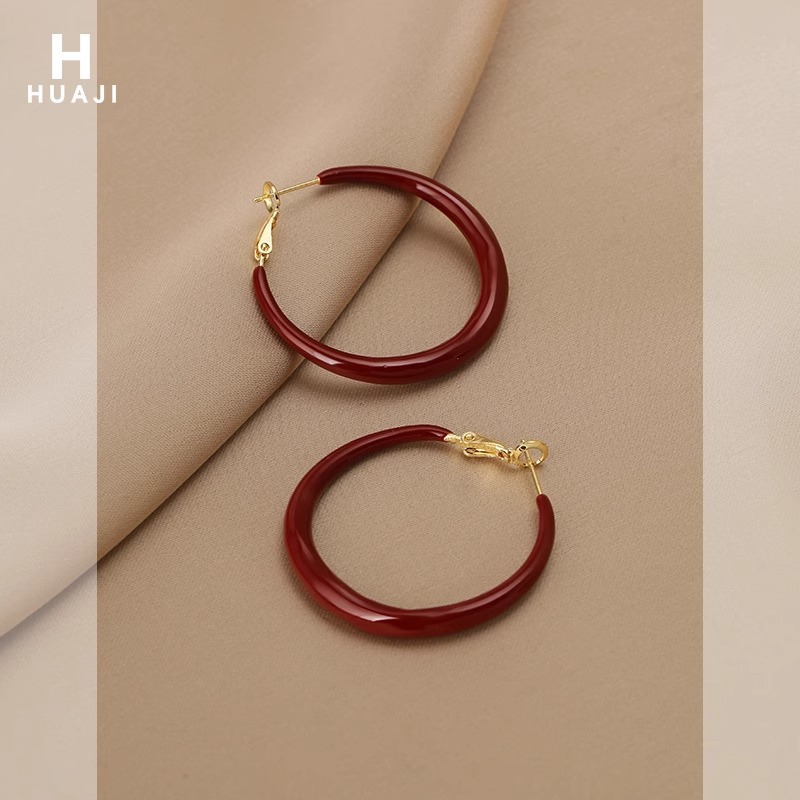 Flower wine red earring 2024 new explosion autumn and winter vintage earrings women's high sense of niche temperament earrings trendy