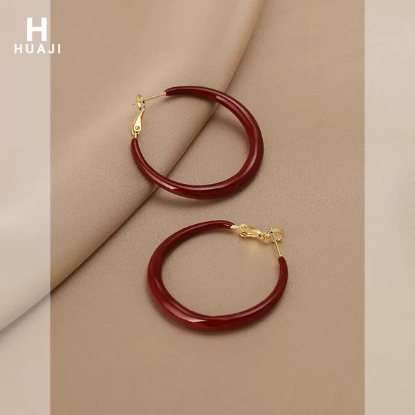 Flower wine red earring 2024 new explosion autumn and winter vintage earrings women's high sense of niche temperament earrings trendy
