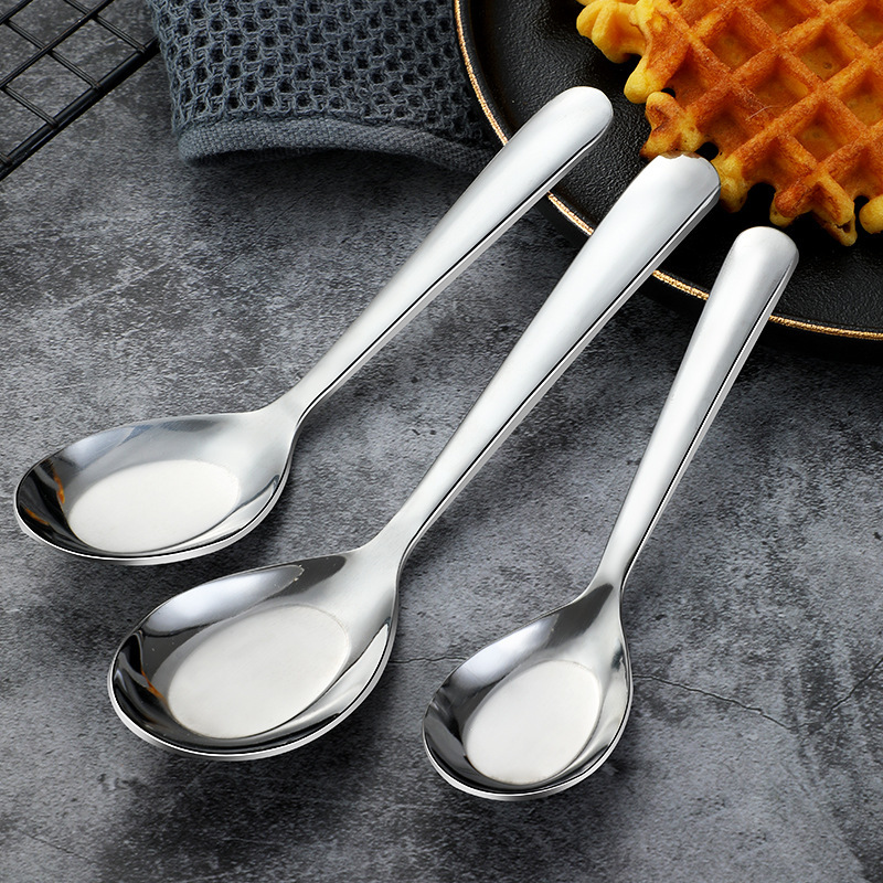 Daoqi Stainless Steel Children's Spoon Long Handle Soup Spoon Household Baby Eating Vintage Chinese Flat Bottom Spoon Thickened Wholesale