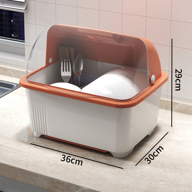 Kitchen Dish Storage Rack Dustproof With Cover Draining