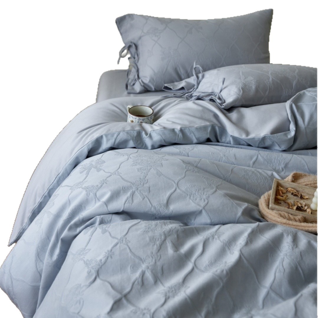 Ensemble trois pièces quatre pièces en pur coton brossé, style nordique minimaliste français rétro, drap-housse et housse de couette._voghion.com