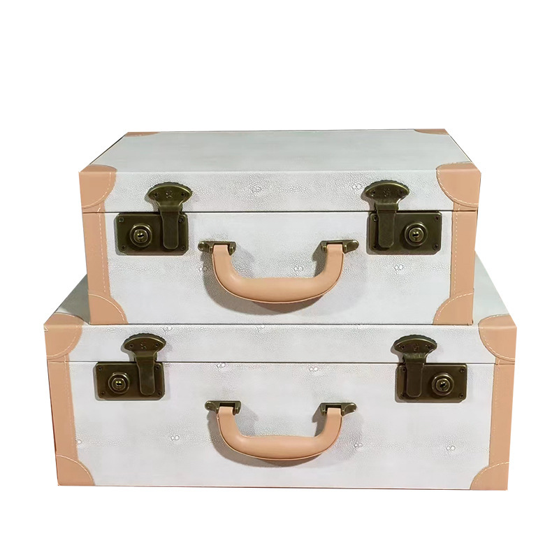 Vintage Leather Suitcase Model Room Bedroom Wardrobe Storage Box Live Room Living Room Window Decoration Props Box