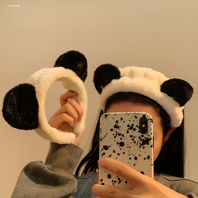 Linda banda para el cabello de panda, lavado de cara femenino, parte superior del cráneo alto, aplicación de máscara de otoño e invierno, diadema de felpa especial para lavar, tocado