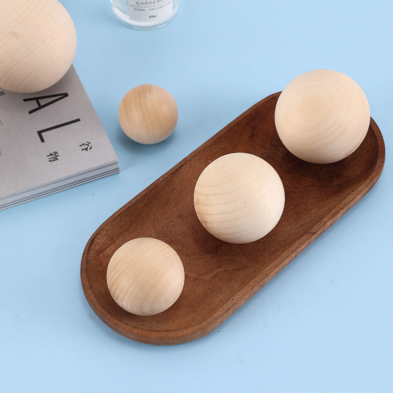 厂家直供35-75MM荷木原木色实木球彩色圆球木珠木质半孔散珠配件