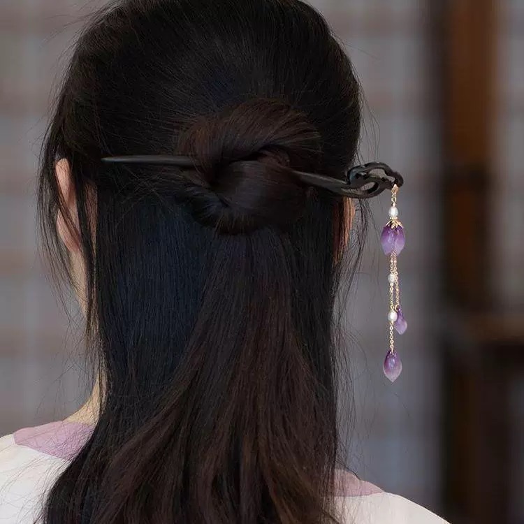purple jade tassel hairpin