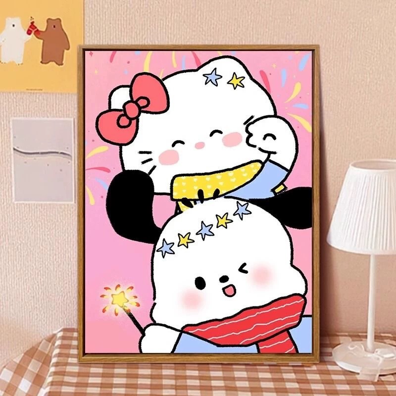 HelloKitty卡通插画多巴胺客厅卧室装饰画儿童房挂画壁画多巴胺风|undefined