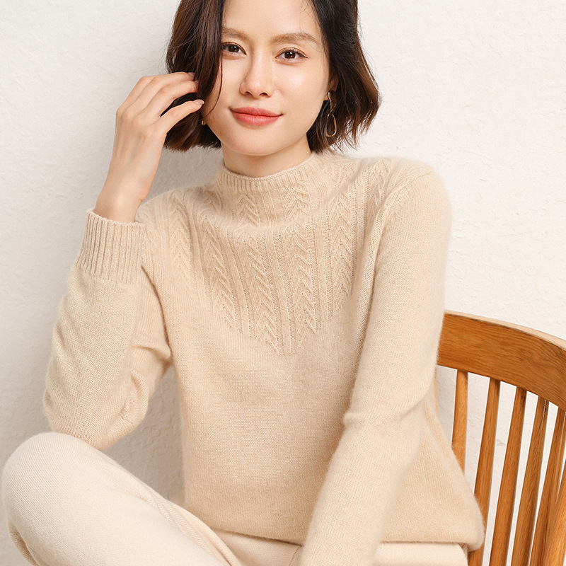 thickening Jacquard weave sweater Female models winter Solid Half a Internal lap Self cultivation wool knitting Base coat wholesale