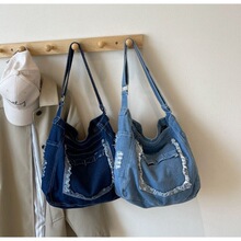 帆布牛仔水洗磨毛流苏邮差包大容量斜挎学生包休闲包单肩通勤包