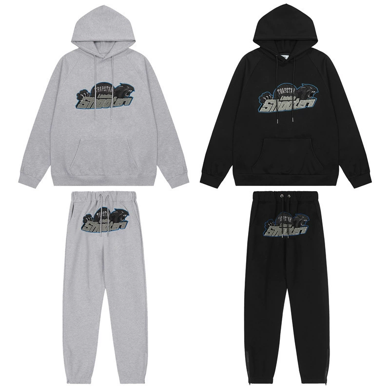 Американский Trapstar тигровый принт плюс бархатный костюм мужской свободный повседневный свитер с капюшоном пара брюки