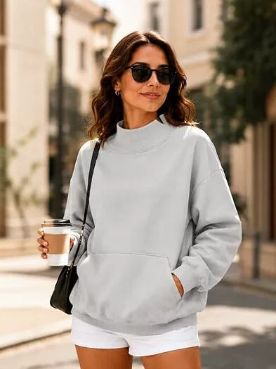 2026 Autumn/Winter New Women's Fashion Loose Casual Versatile Half-High Collar Long Sleeve Sweatshirt for Foreign Trade Independent Platforms