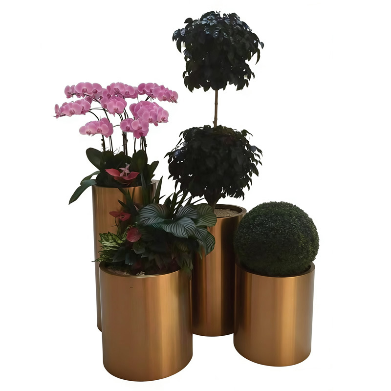 Personalizado al aire libre caja de flores de acero inoxidable cerca al aire libre colocado calle canal de flores rectangular maceta de ventas cama de flores cuadrada