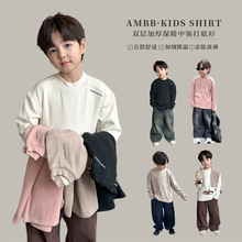 艾摩贝贝儿童保暖长袖T恤2025冬男女童发热绵羊绒双层中领打底衫