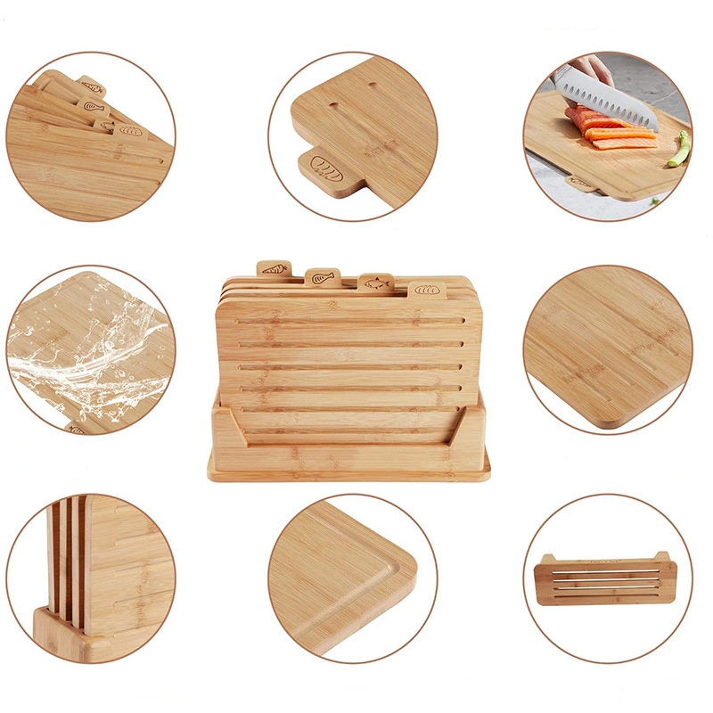 Tabla de cortar de clasificación de bambú Juego de cuatro piezas Tabla de cortar Tabla de cortar Cocina doméstica Tabla de cortar Clasificación multiusos Tabla de quesos de frutas