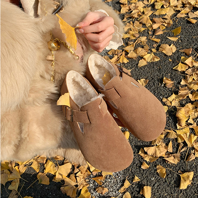 Xinyuda~ Winter Velvet Warm Thick-Soled Fur Big-Toe Flats Furry Birkenstock Shoes for Women