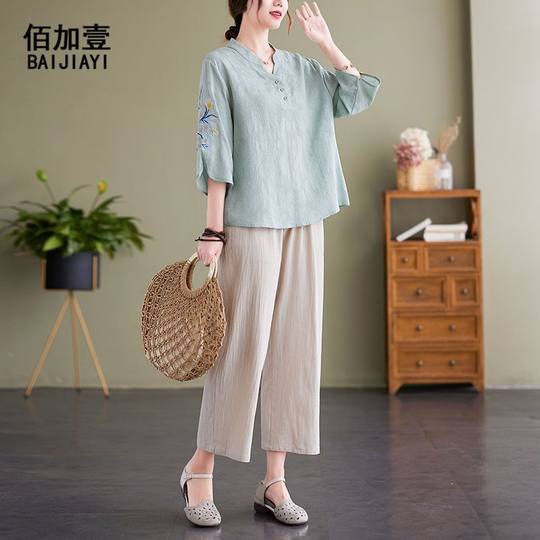 [5.778 million people collect the brand] fashionable summer clothes middle-aged and elderly women's mother's coat cotton and linen suit foreign