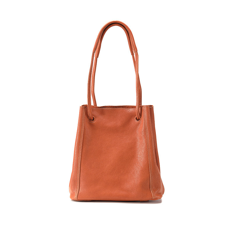 Genuine Vegetable-Tanned Leather Bucket Bag For Women - Crossbody Shoulder Bag, Large Capacity Tote, Vintage Cowhide Leather - Thumbnail 8