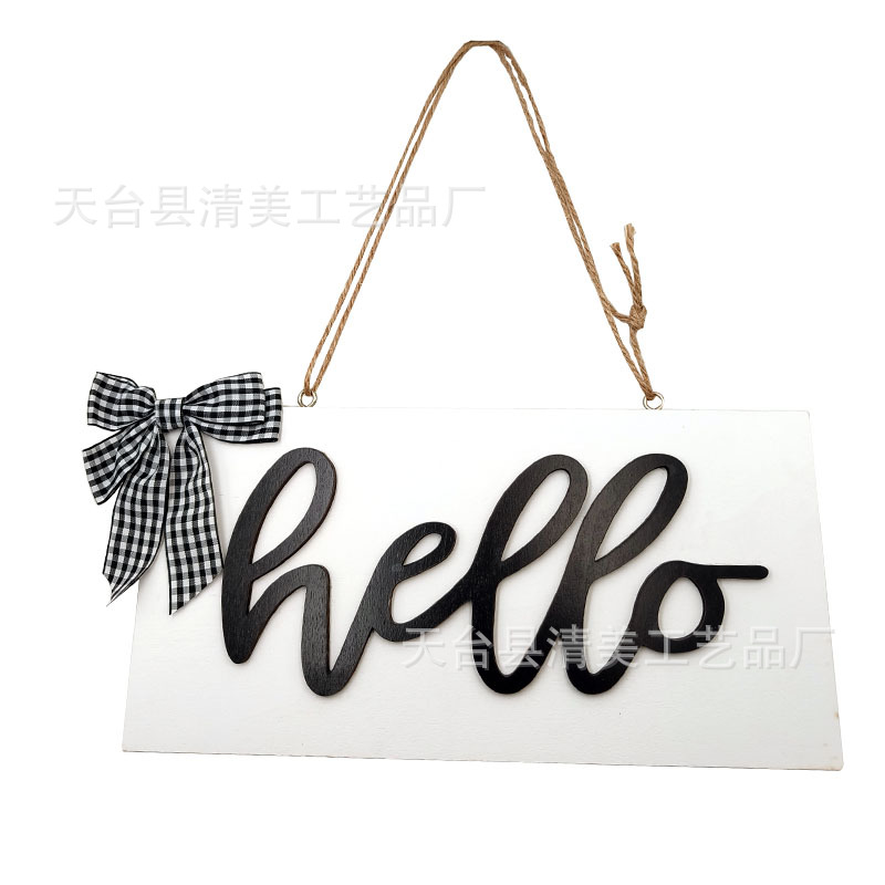 Creativo blanco Hola carta listado de madera DIY Hola decoración colgante tienda puerta placa recepción tarjeta de bienvenida