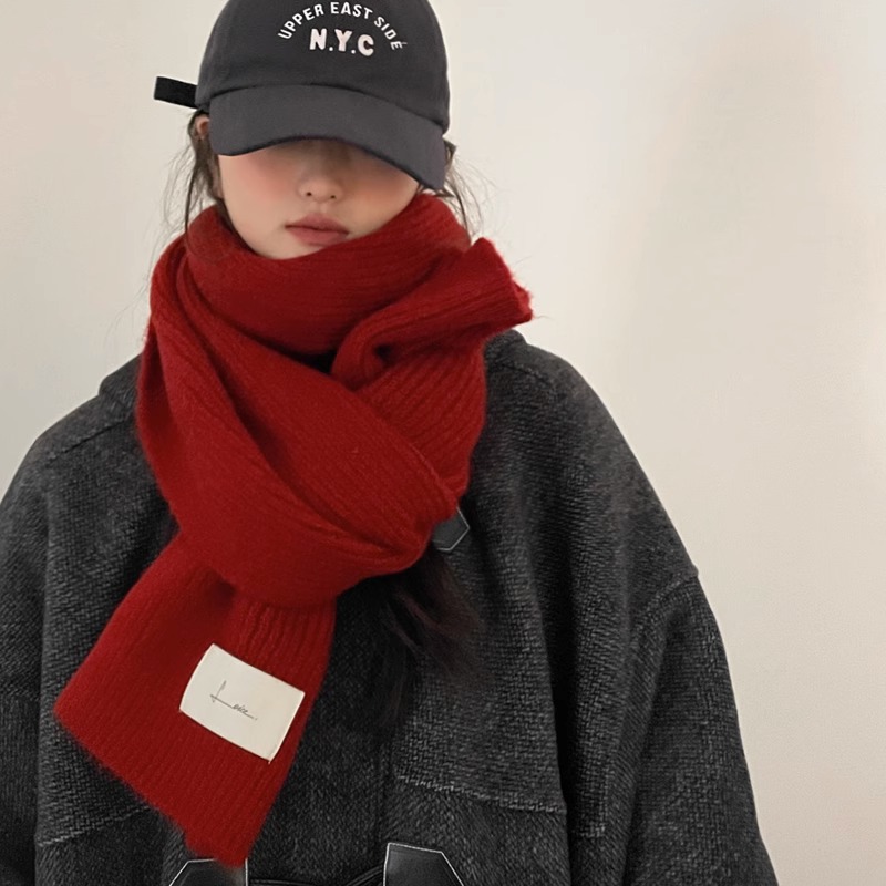 Year's Red Knitted Wool for Girls Winter 2024 New Versatile Korean Edition High End Scarf_voghion.com