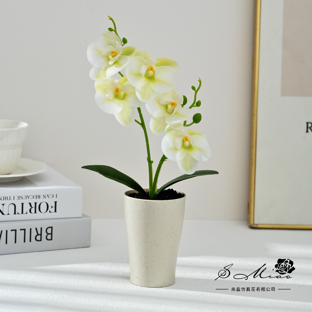 Dos dientes cinco flores sensación de mano pequeña orquídea mariposa imitación bonsai flores falsas decoración del hogar fotografía flores artificiales flores de boda