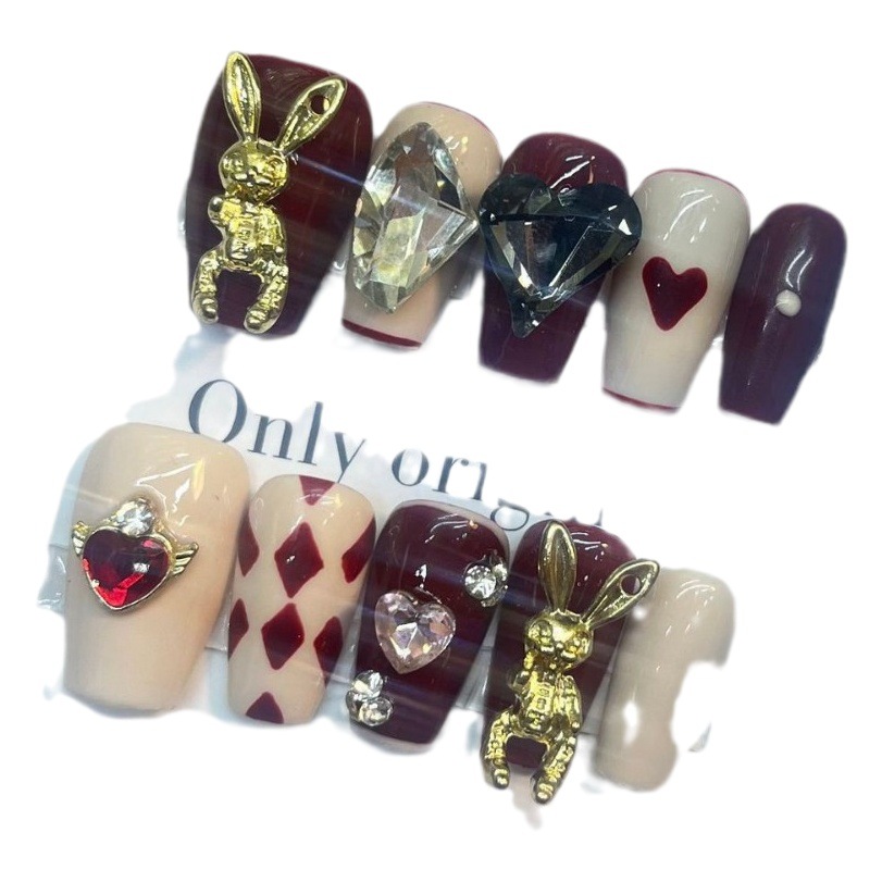 [Original] hecho a mano desgaste de uñas pintado a mano Placa de ajedrez rejilla chica caliente aleación Vitley conejo hecho a mano clavo 219 #