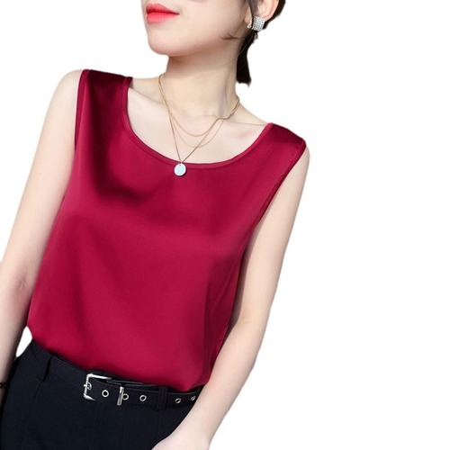 French silk camisole top for women, round neck, base layer, suitable for suits, mulberry silk satin surface, draped, spring summer outerwear, plus size