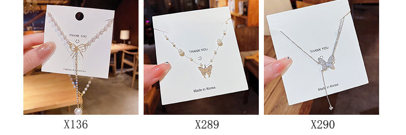 Simple Style Tassel Flower Butterfly Stainless Steel Copper Beaded Artificial Pearls Zircon Necklace