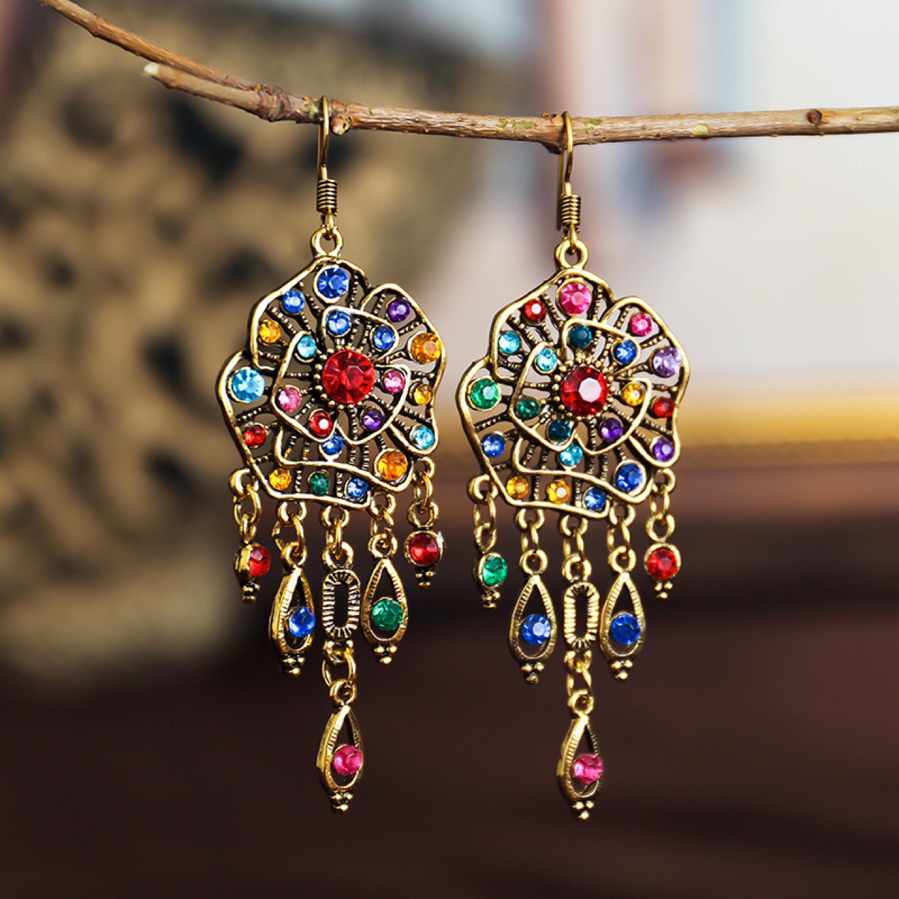 Retro ethnic long earrings