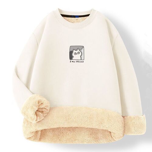Lamb Wool Hooded Sweatshirt for Men - Winter Thicken Warm Insulated Crew Neck Couple's Top - Unisex Large Size 12