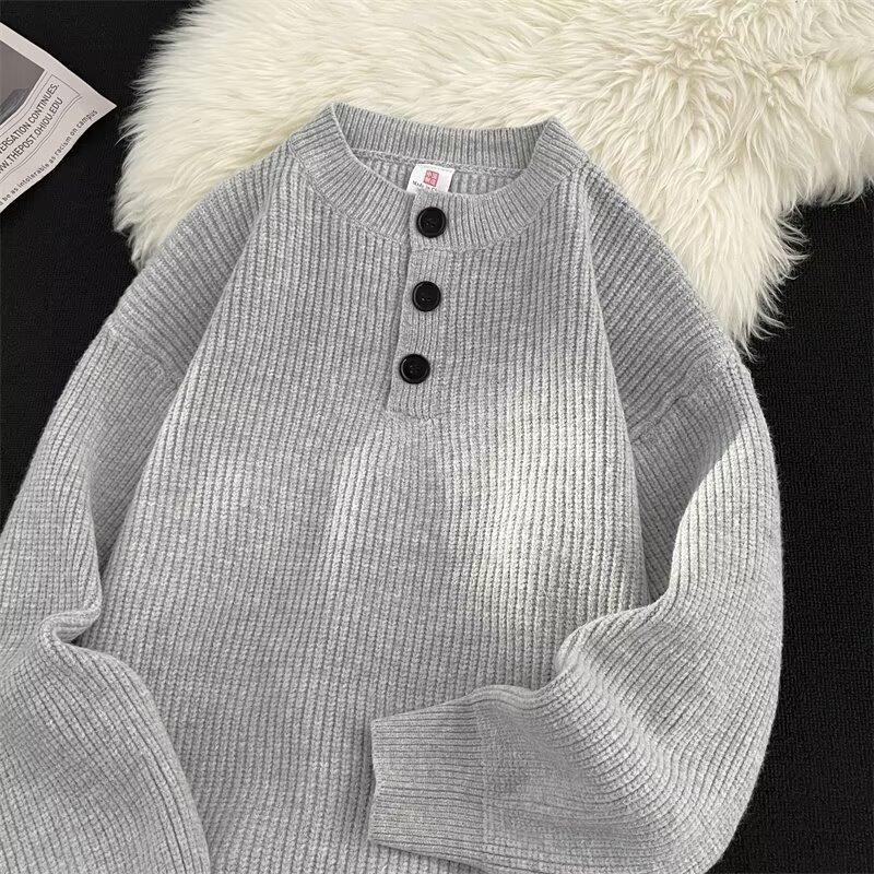 Designer Autumn and Winter V Neck Knitwear Men's Button Japanese Style Retro Lazy Style Top Loose Trendy Brand Knitwear